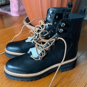 Marc Fisher Black Leather Lace-Up Boots